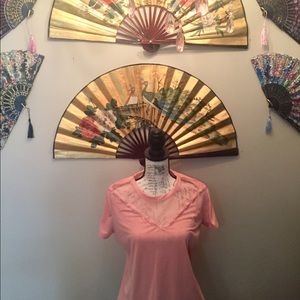 Mesh and coral T-shirt